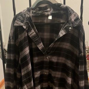 Big sleeve plaid button down dress